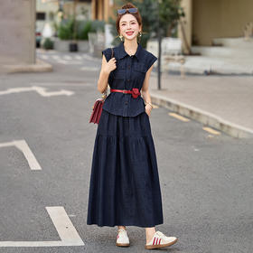 时尚无袖牛仔裙子气质减龄薄款两件套裙 BBL2568