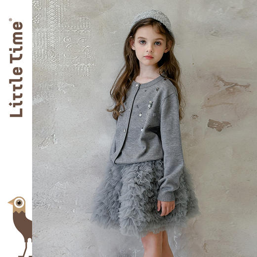 littletime女童毛衣2025秋冬新款儿童洋气手工亮片针织开衫上衣 商品图4