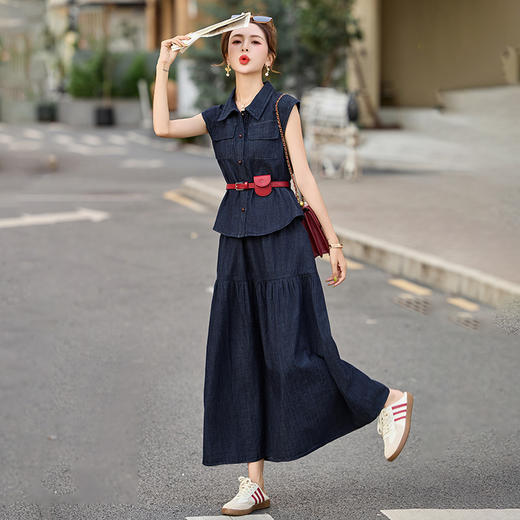 时尚无袖牛仔裙子气质减龄薄款两件套裙 BBL2568 商品图1