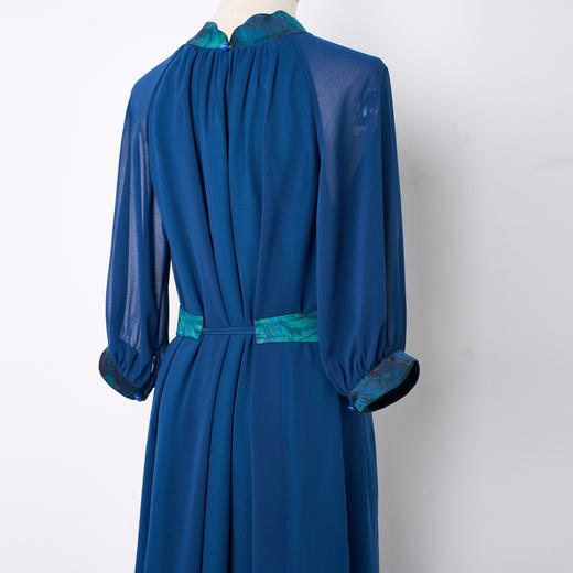 吉祥衣家新中式国风蚕桑丝裙子气质修身女装沧浪穹辉真丝连衣裙 商品图3