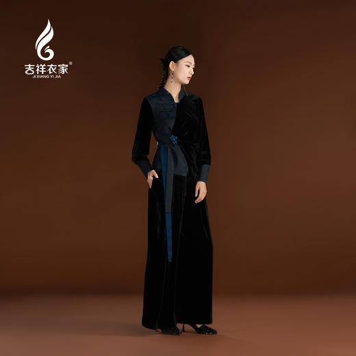 吉祥衣家弹力时尚气质新中式桑蚕丝提花阔腿裤云容漫卷裤子 商品图2