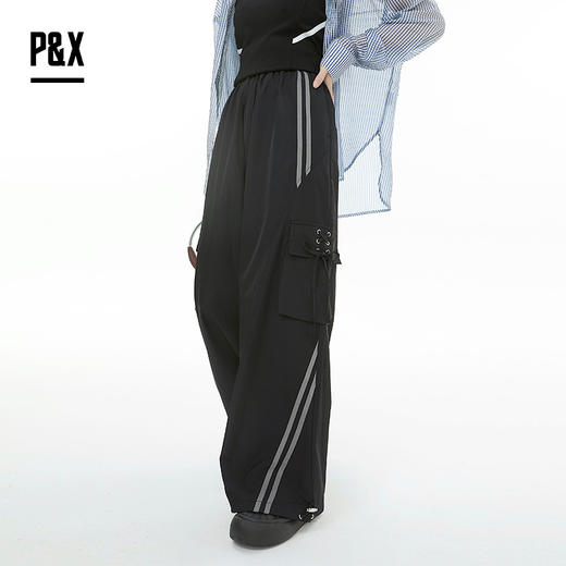 P&X设计师女装2025秋季工装口袋梭织休闲长裤 825309172 黑色 商品图0