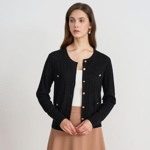 【香风针织开衫】EITIE爱特爱精致绞花舒适显瘦针织衫2025秋新款C2501814 商品图2