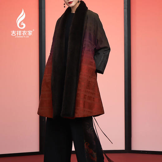 吉祥衣家新中式国风新中式复古桑蚕丝保暖女装凤鸟鸣西海棉服外套 商品图4