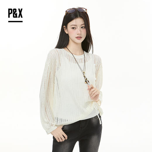 P&X设计师女装2025秋季针织衫毛衣打底两件套上衣 825315179 白色 商品图2