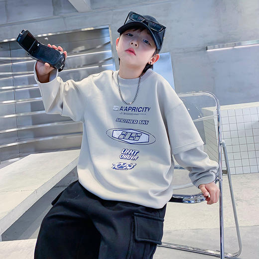 男大童春装韩范假两件长袖T恤2025新款儿童男孩春秋宽松薄上衣潮 商品图4