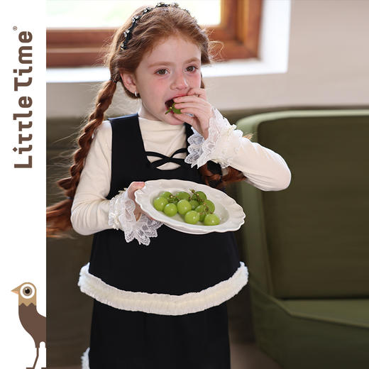 littletime女童套装2025秋新款儿童洋气cleanfit少女黑色背心半裙 商品图0