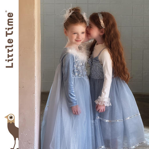 Littletime女童连衣裙2025秋冬新款儿童冰雪羽毛爱莎披肩公主裙 商品图0
