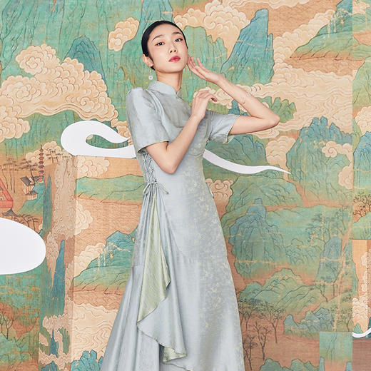 吉祥衣家中国风新中式复古女装2025新款女装余音袅袅真丝连衣裙 商品图4