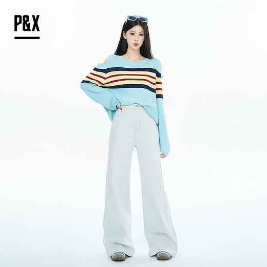 P&X设计师女装2025秋季牛仔裤宽松女长裤阔腿裤825310240 灰白 商品图2