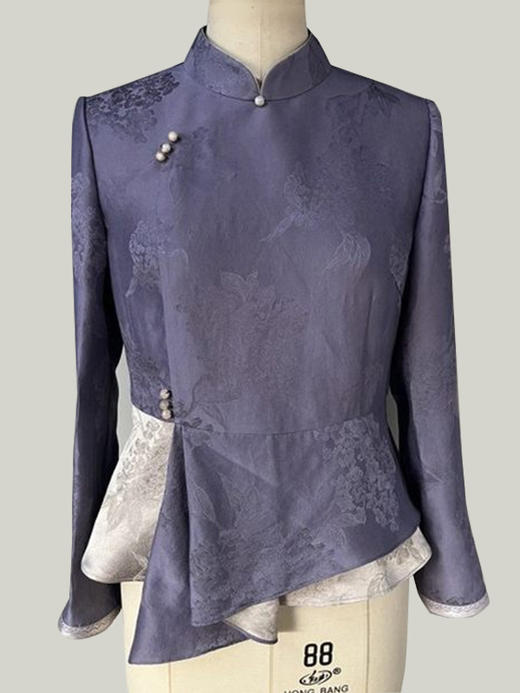 吉祥衣家新中式国风桑蚕丝高端气质显瘦修身女装几重云柚真丝上衣 商品图0