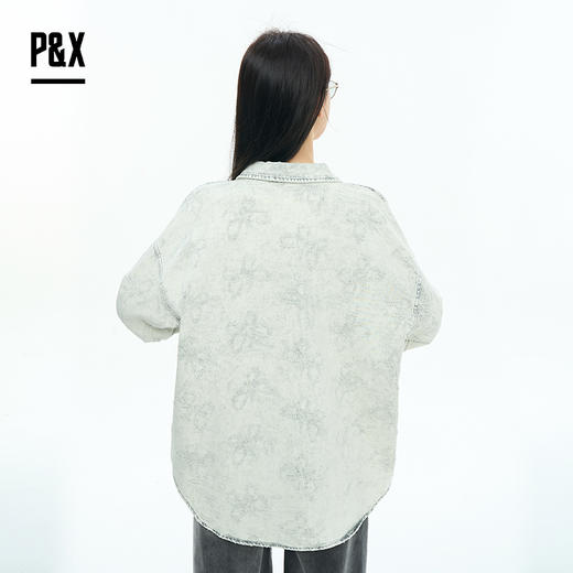 P&X设计师女装2025秋季复古潮流牛仔短款衬衫 825305263 浅灰 商品图4