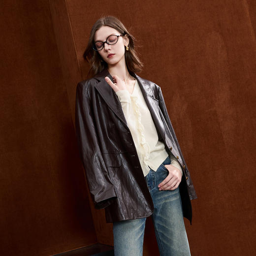 【100绵羊毛】三彩2025秋季新款荷叶边V领针织衫长袖开衫上衣M 商品图2