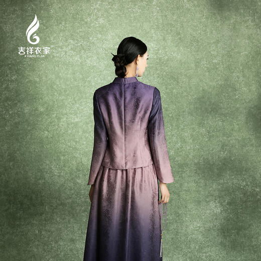 吉祥衣家新中式国风新款真丝立领珍珠盘扣气质女装紫绫赋上衣外套 商品图4