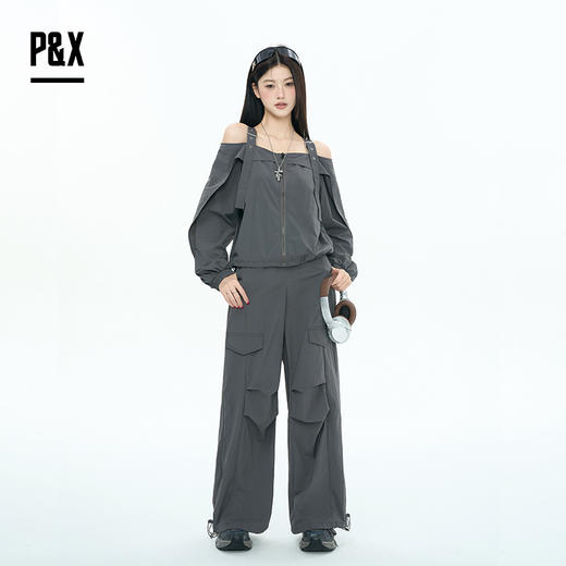 P&X设计师女装2025秋季时尚套装长裤抽绳韩版825314152 灰色 商品图4