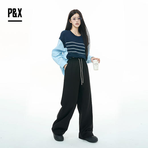 P&X设计师女装2025秋季抽绳裤阔腿裤长裤休闲裤825309179 黑色 商品图2