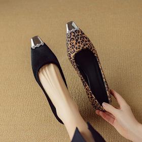 【预售5天】春秋马毛复古豹纹单鞋女浅口法式方头气质高跟鞋DB&M6152