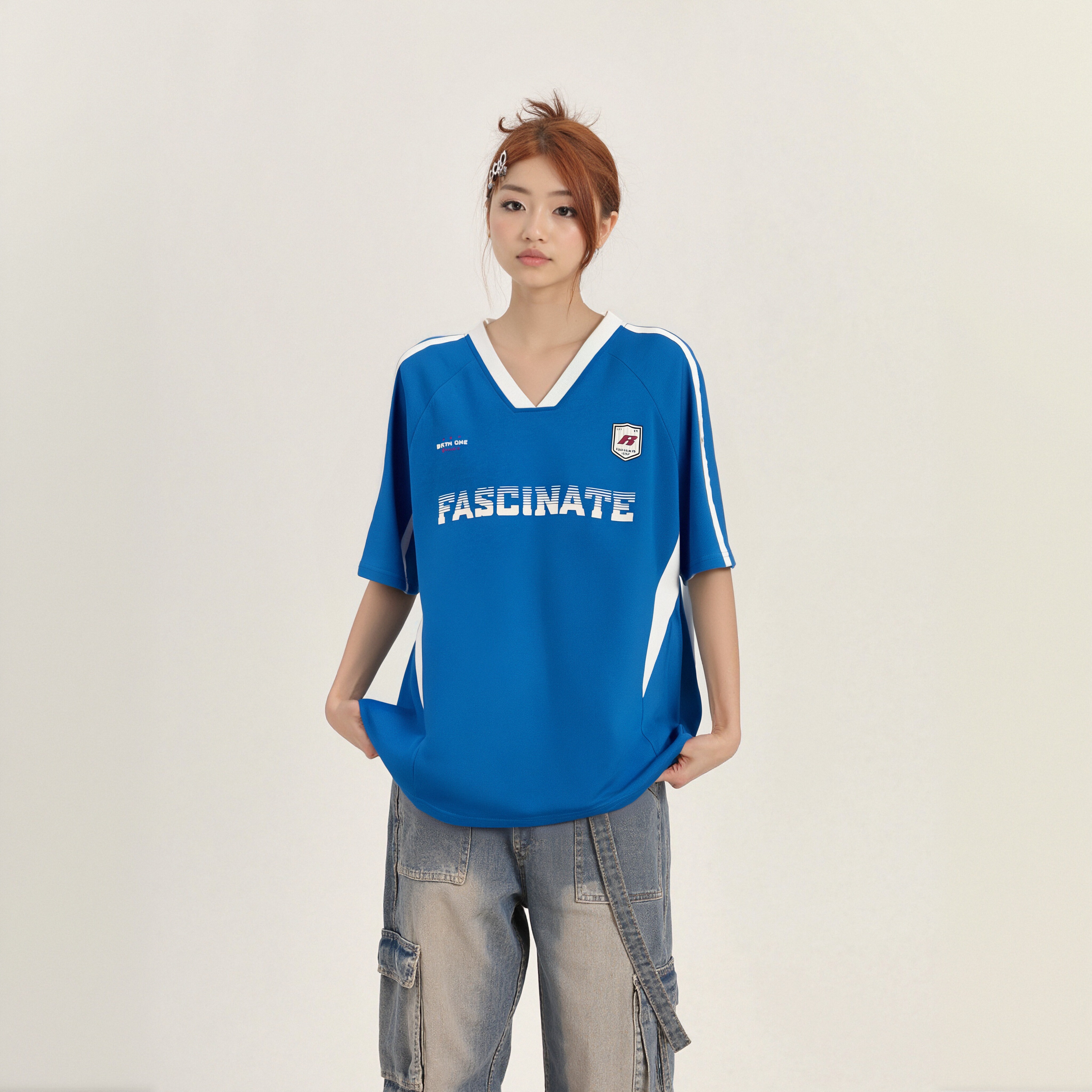 NC撞色V领短袖T恤50717（蓝）秋季 153012560321