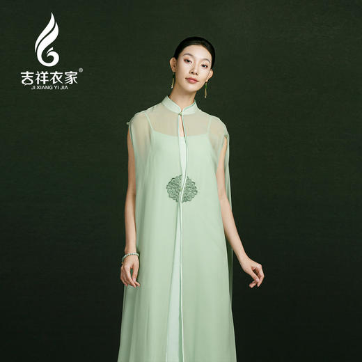 吉祥衣家新中式国风高端气质显瘦修身女装桂馥兰香高定真丝连衣裙 商品图4