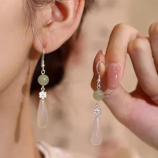 【预售3天】碧玉粉黛s925纯银耳环女新中式玉髓水滴耳坠小众国学耳饰yc2505 商品图3