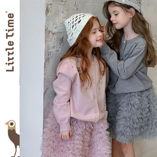 littletime女童毛衣2025秋冬新款儿童洋气手工亮片针织开衫上衣 商品图1