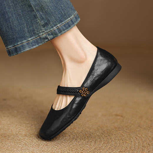 【预售5天】超软乎玛丽珍鞋里外全皮一字扣浅口羊皮单鞋韩版法式复古方头平底鞋HCYYHD&6247-1 商品图3