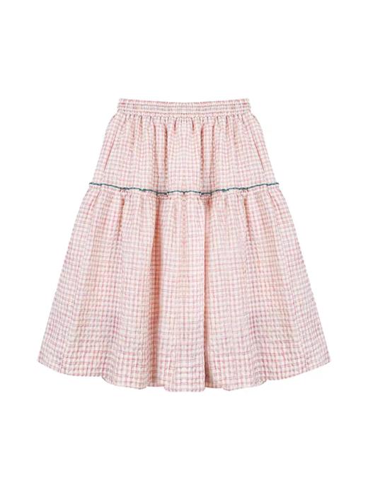 马得工地/MDGDBQ13428/撞色嵌条格纹不规则下摆半裙 商品图3