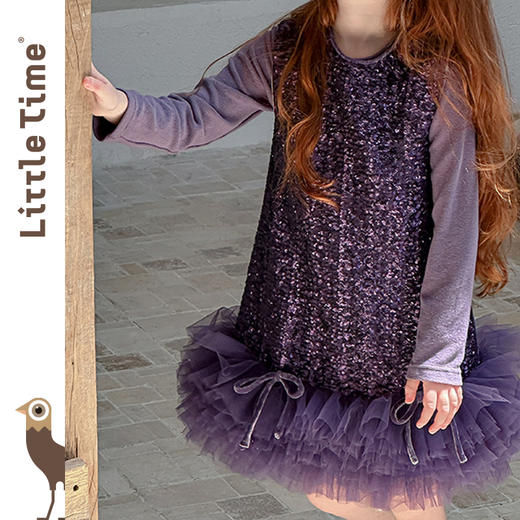 littletime女童连衣裙2025秋冬新款儿童紫色亮片蛋糕裙摆公主裙 商品图3