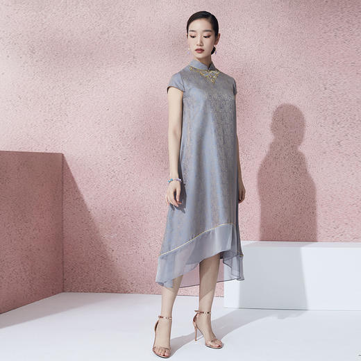 吉祥衣家新中式国风夏款桑蚕丝高端气质修身显瘦女装朝夕连衣裙 商品图2