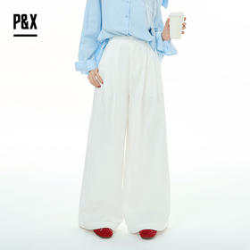 P&X设计师女装2025秋季高腰透气裤阔腿休闲长裤825309180 白色