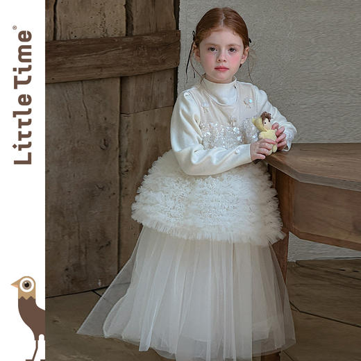 littletime女童连衣裙2025秋冬新款儿童天鹅绒亮片网纱蛋糕公主裙 商品图1