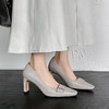 【预售5天】灰色羊皮法式气质浅口单鞋通勤职业工作鞋粗跟方头高跟鞋女AK&5088 商品缩略图0