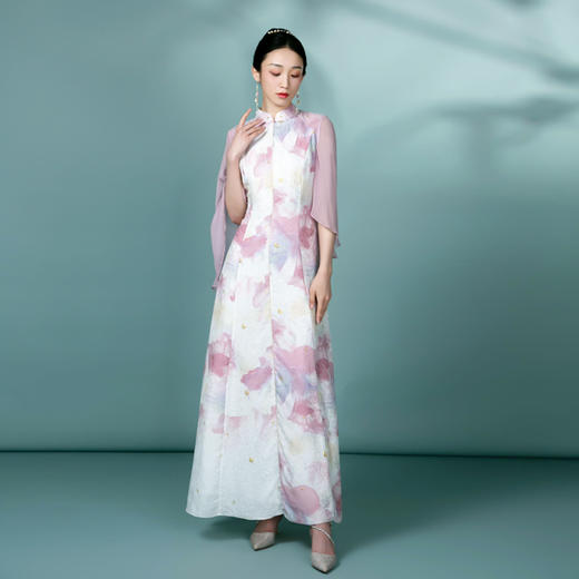 吉祥衣家中国风真丝新中式复古2025新款春夏款女装碧秀玉兰连衣裙 商品图0