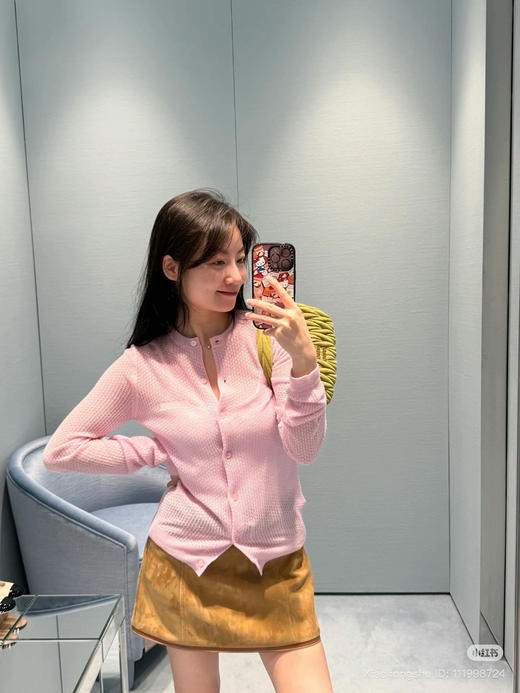 88-4 独家圆正miu马卡龙色镂空精纺羊绒小开衫 建议167/130穿44码。我135穿44略修身 商品图4