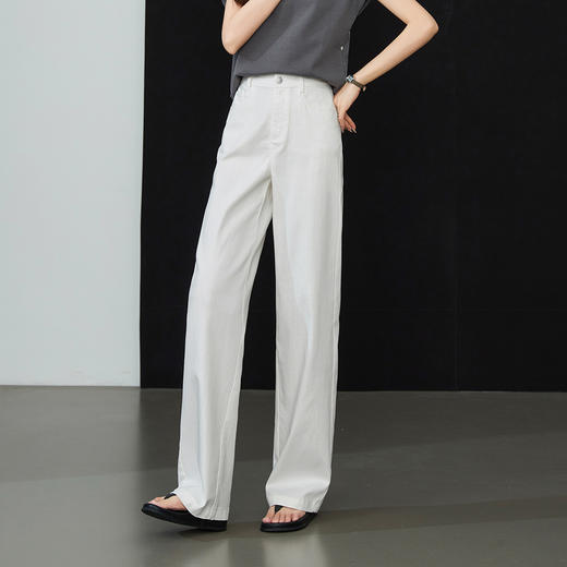 【白色-三防-阔腿裤】逸阳夏薄凉感天丝棉白色牛仔直筒长裤6343 商品图4