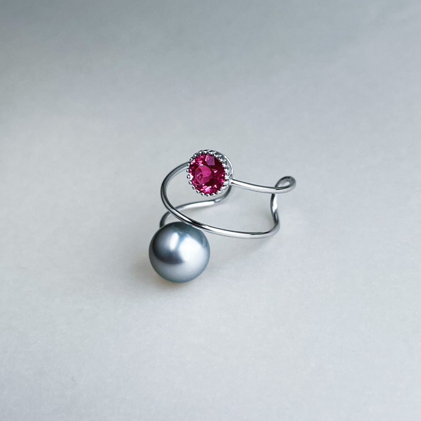 BY EVITA系列 18K镶碧玺和大溪地珍珠 戒指