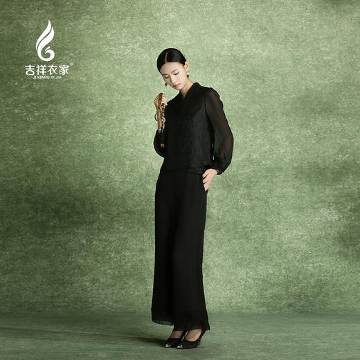 吉祥衣家中式国风桑蚕丝气质修身显瘦女装长廊水榭通幽处真丝上衣 商品图0