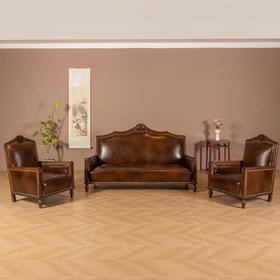 民国	红木海派皮面软包沙发成套（一套三件）