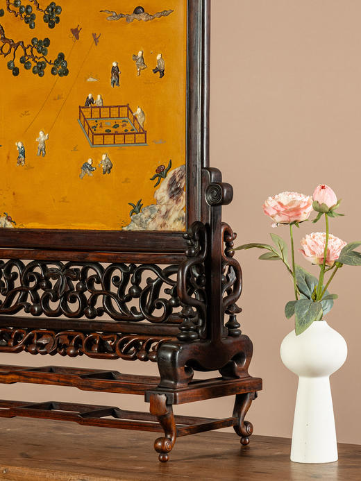 清	红木镶漆地百宝嵌婴戏图大插屏 商品图4