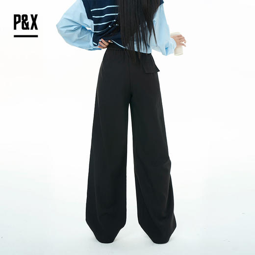 P&X设计师女装2025秋季抽绳裤阔腿裤长裤休闲裤825309179 黑色 商品图4