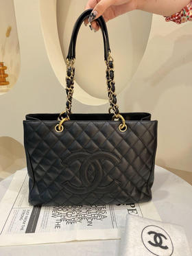 Chanel GST 黑金 荔枝纹牛皮 购物袋