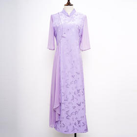 吉祥衣家新中式国风春夏新款高端气质显瘦修身女装千蝶赴卉连衣裙