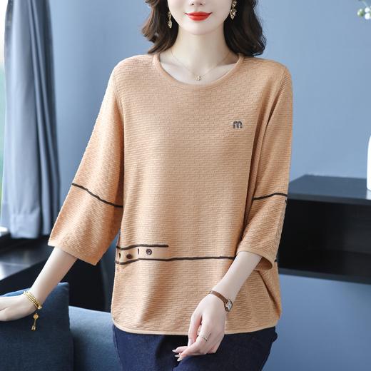 CC13-98010薄款女士中袖针织衫女2025春秋宽松大码遮肚圆领中年妈妈针织衫 商品图3