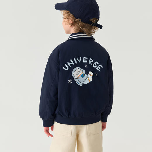 【无氟防泼水】马克珍妮男童猫咪宇航员夹棉棒球服2025年秋装新款551361 商品图1