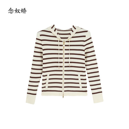 【商场同款】CNR5874  “高弹连帽拉链开衫” 可机洗的连帽开衫 休闲舒适 好穿好搭 米咖条纹 商品图10