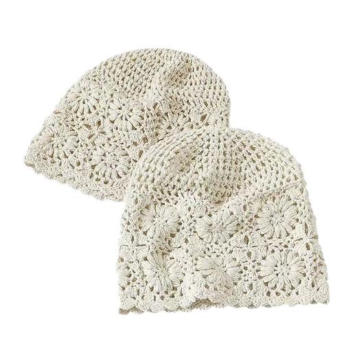 【拍照敲出片❗镂空手工毛线帽】甜美LOOK「范围感足足的」简约不单调，复古手工勾花风格，修饰脸型显脸小，怎么带都好看❗日系手工花朵编织包头帽，复古文艺透气堆堆帽L 商品图5