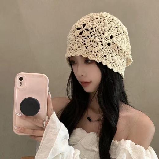 【拍照敲出片❗镂空手工毛线帽】甜美LOOK「范围感足足的」简约不单调，复古手工勾花风格，修饰脸型显脸小，怎么带都好看❗日系手工花朵编织包头帽，复古文艺透气堆堆帽L 商品图2