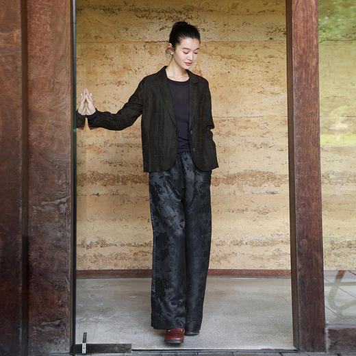 绽放女装515朵/龟裂纹香云纱正常肩简约文艺长袖西装外套春秋新款 商品图2