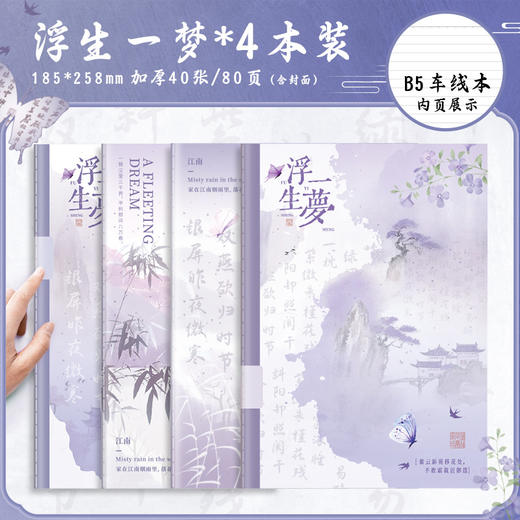 【13.9得8本❗开学季国风B5车线本】加厚纸张，双面书写不渗墨，0荧光剂，加厚缝线装订不易掉页，学生考研横线笔记本b5加厚古风记事本软面抄QQ 商品图6