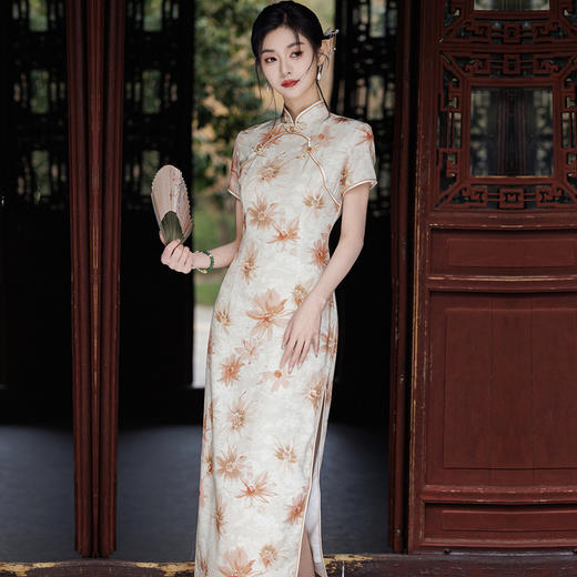 【预售3天】款双层华尔缎长款旗袍修身显瘦日常旗袍8146 商品图0